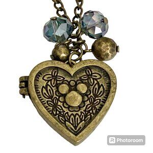 Vintage Disney Hidden Mickey Mouse Heart Locket Necklace Disneyana 30" Gold Tone